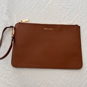 Anne Klein Brown Wristlet Clutch Purse Accessory Organizer faux leather